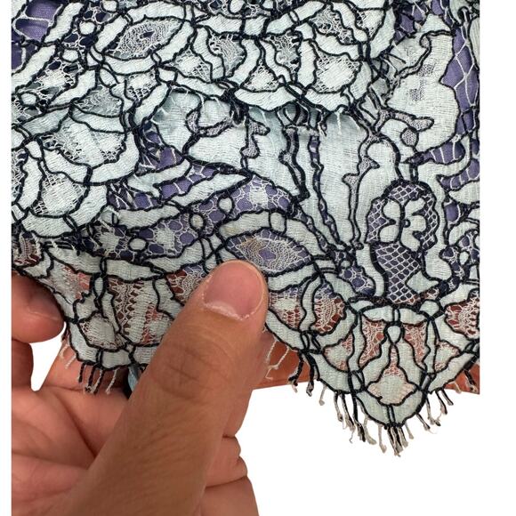 Carven Lace Long Sleeve Top Size 34 US 2 Blue Teal Overlay Peach Lining Back Zip - Picture 7 of 9